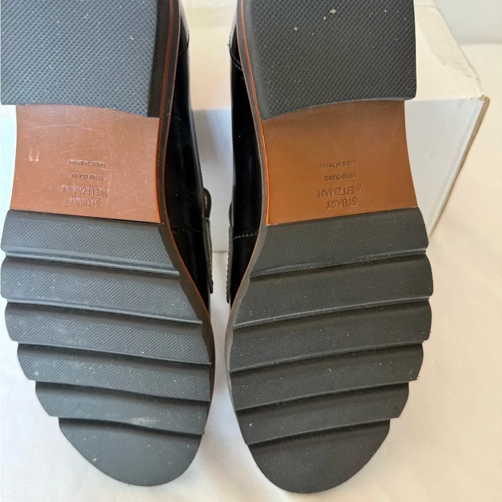 Stuart Weitzman Black Patent Tassel Loafers with Gold Accents - Picture 5 of 7